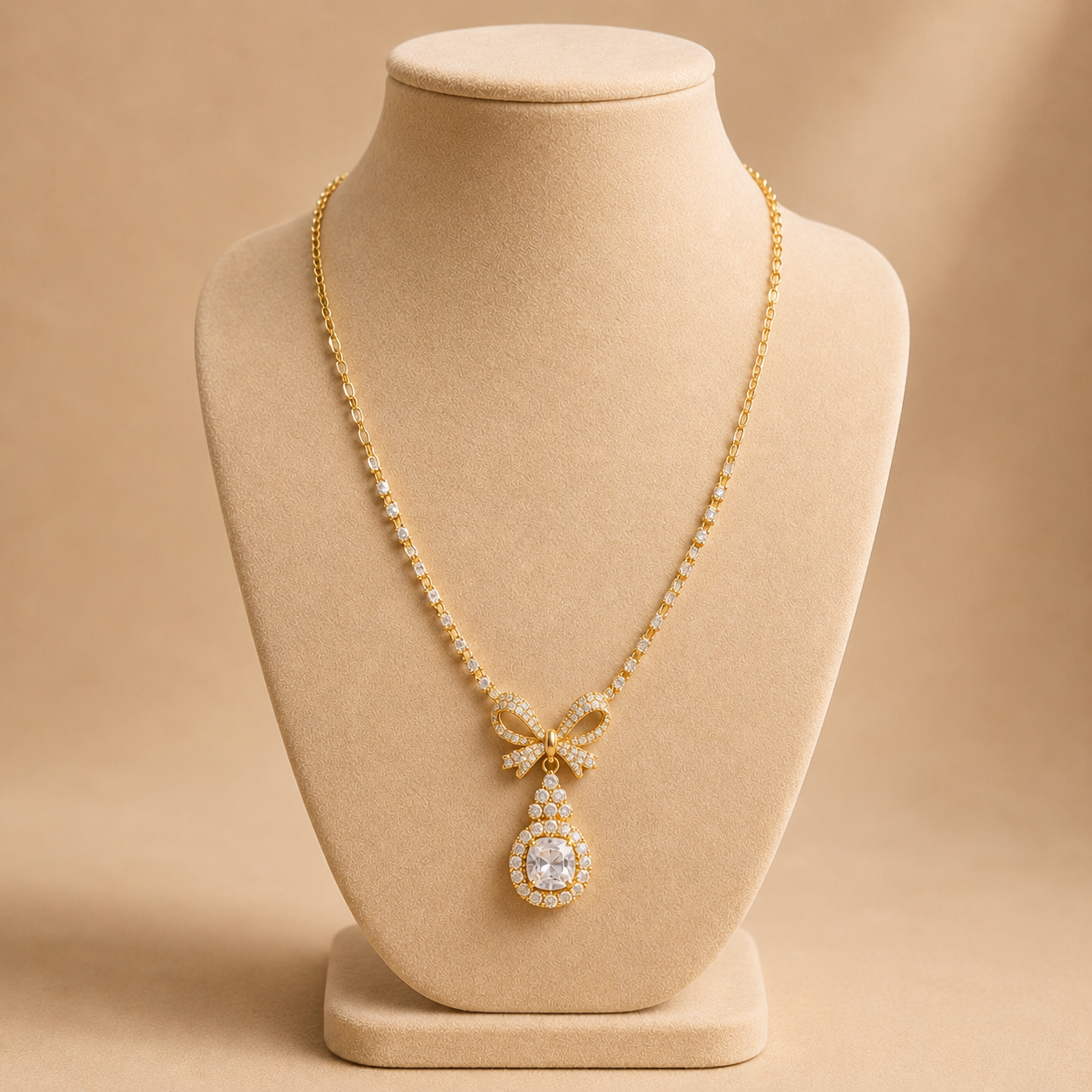 Elegant Bow Drop Crystal Pendant Necklace