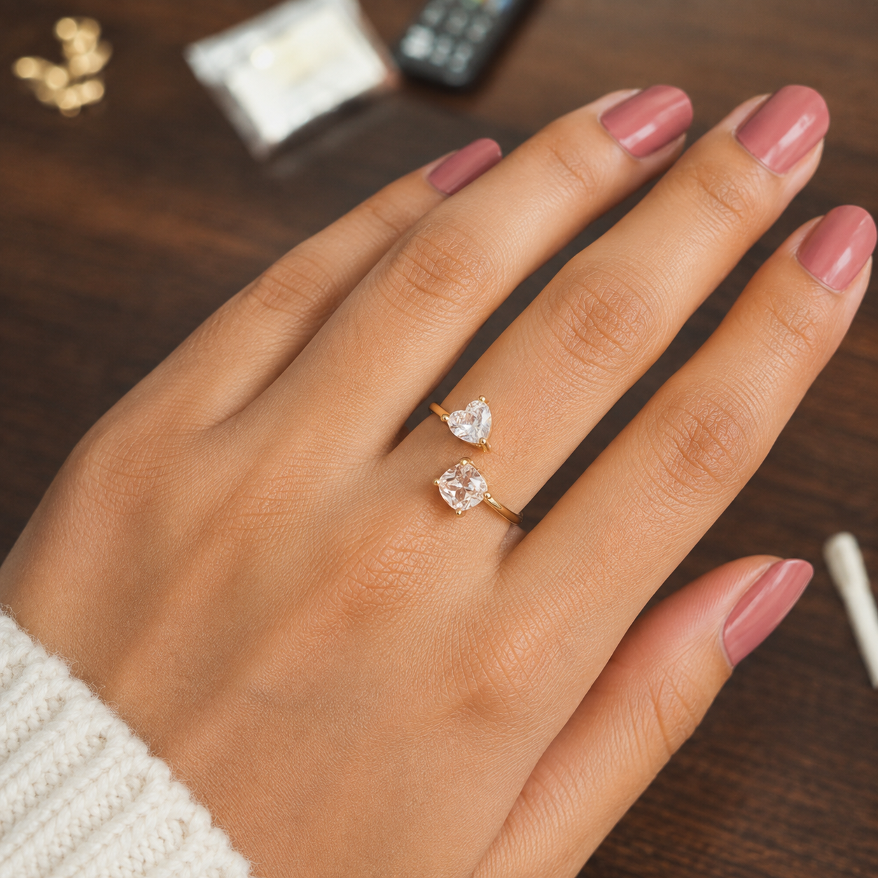 Dual Stone Open Crystal Ring