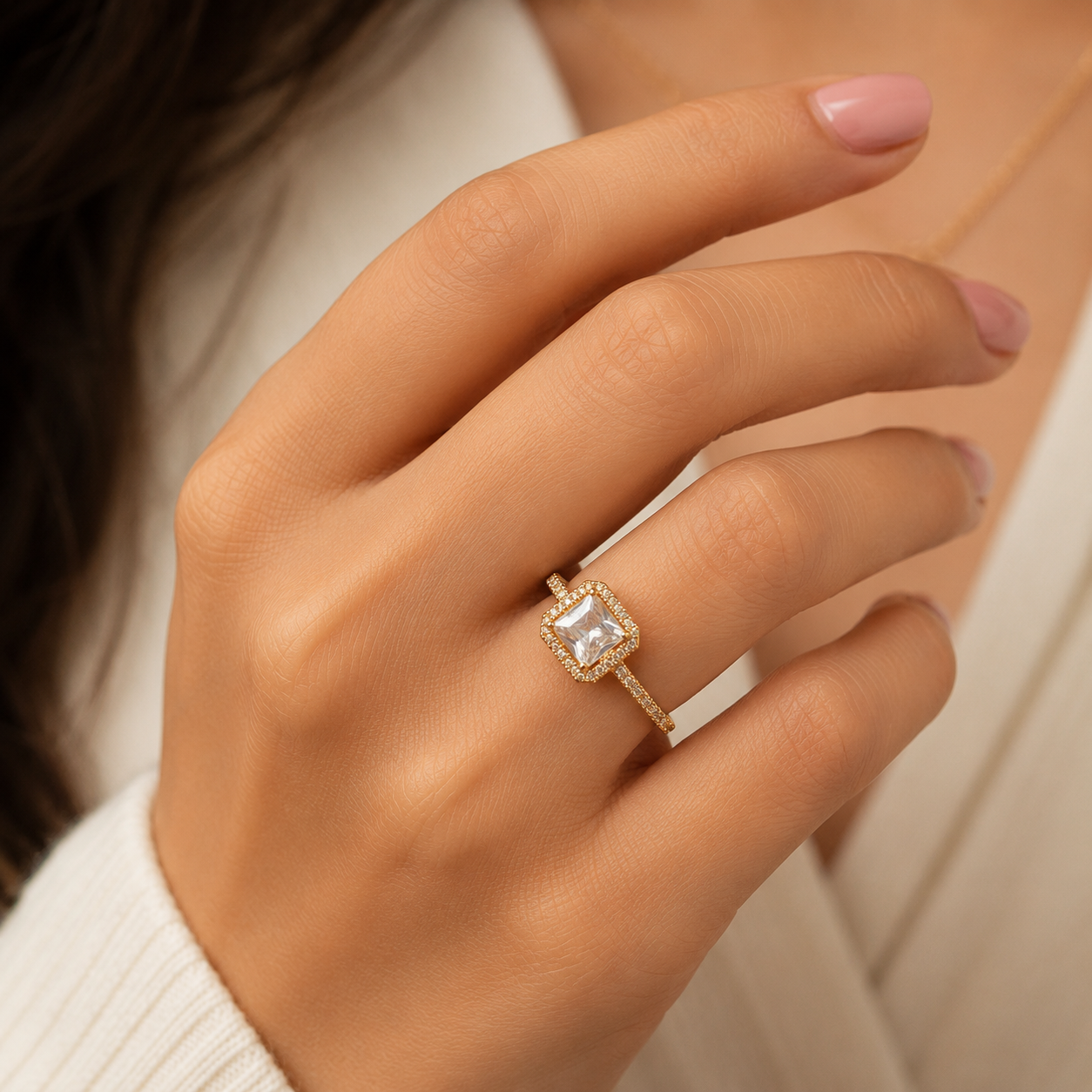 Radiant Emerald-Cut Halo Ring