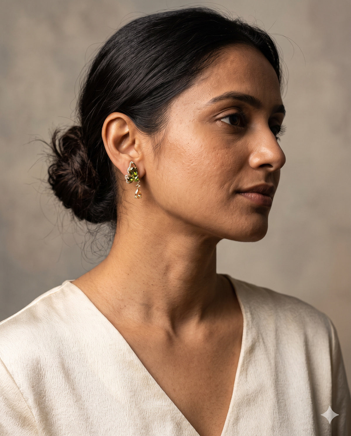 Olive Butterfly Champagne Drop Earrings