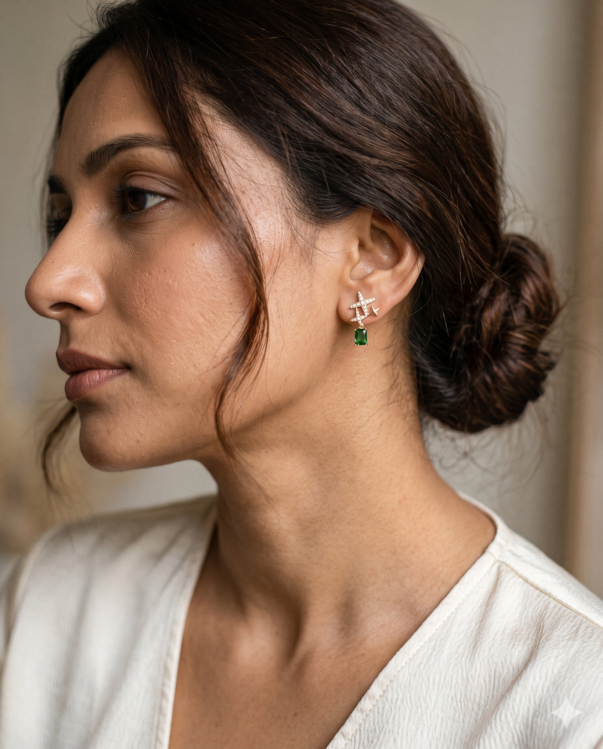 Starburst Green Stone Drop Earrings