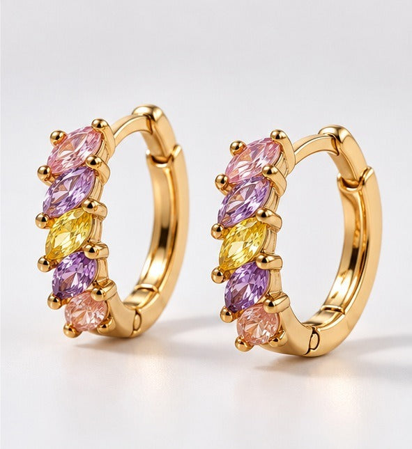 Lilac and Yellow Marquise Huggie Earrings