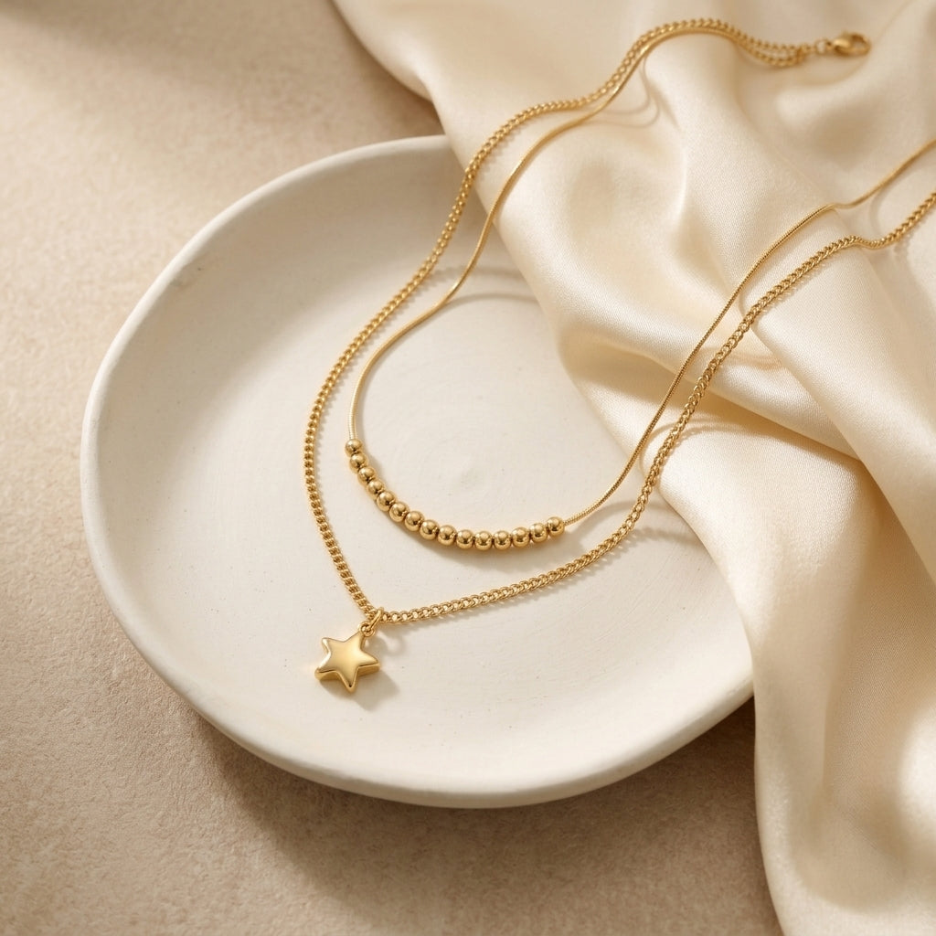 Layered Bead and Star Necklace