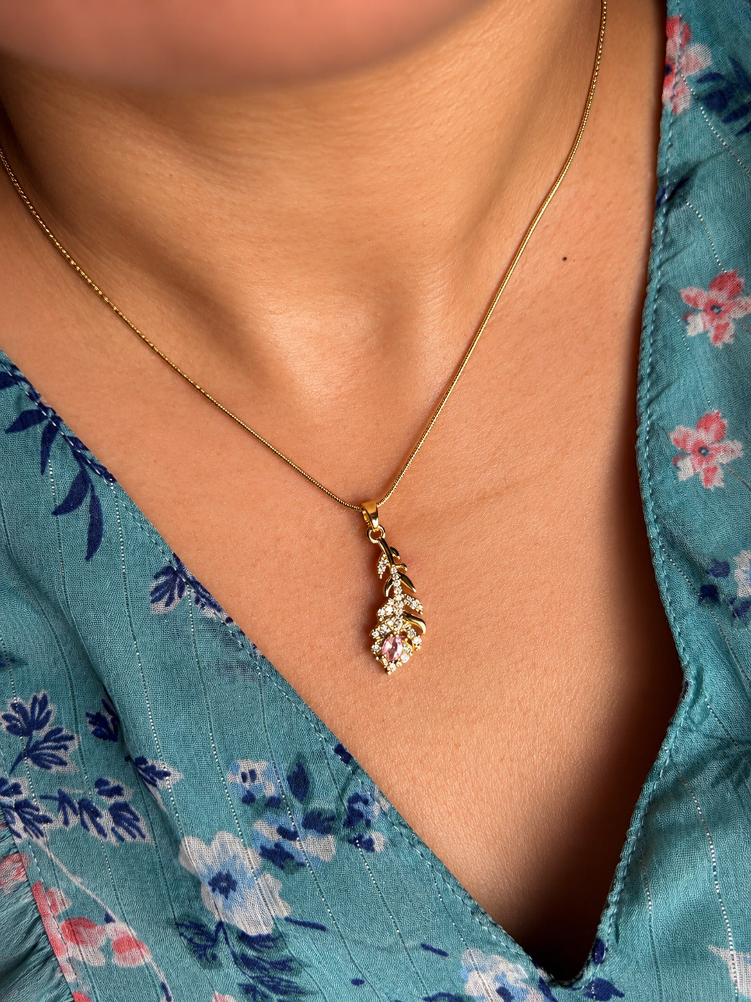 Pave Leaf Pendant Necklace