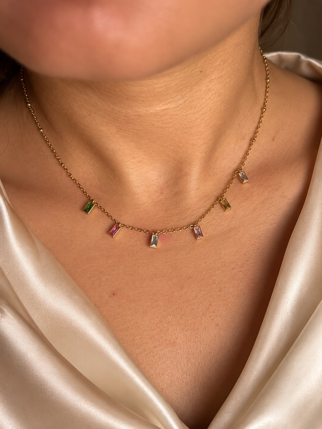 Multicolour Baguette Dangle Necklace