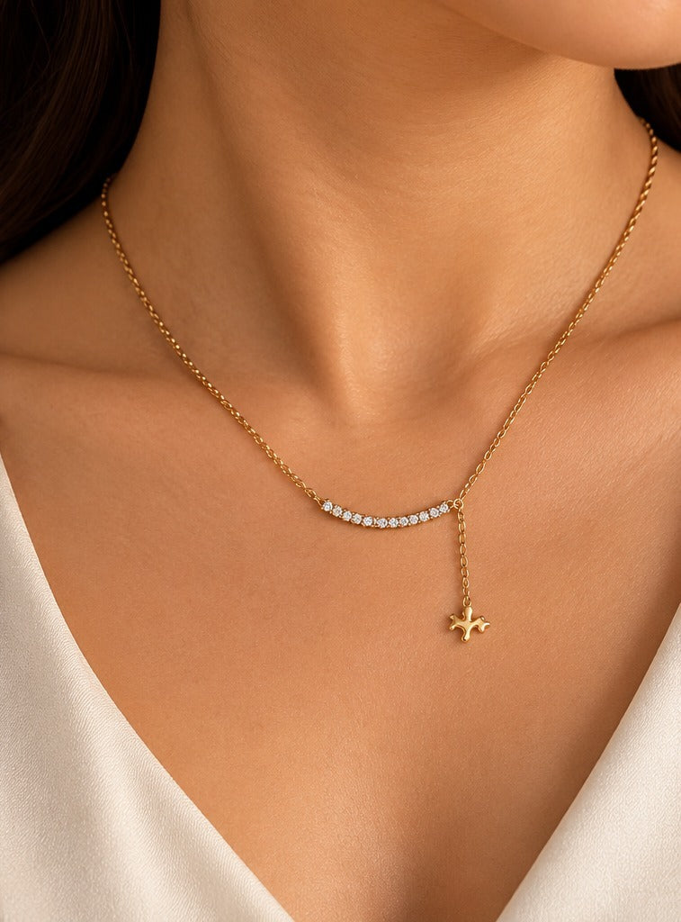Pearl-Look Bar Y-Necklace with Star Drop