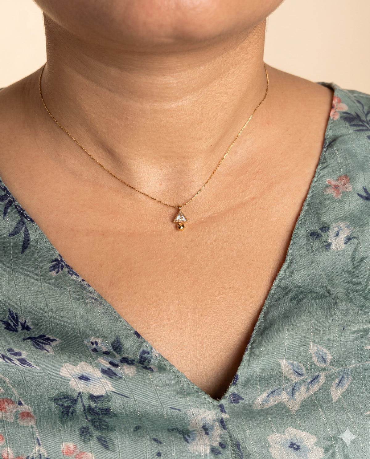 Trillion Stone Pendant with Bead Drop
