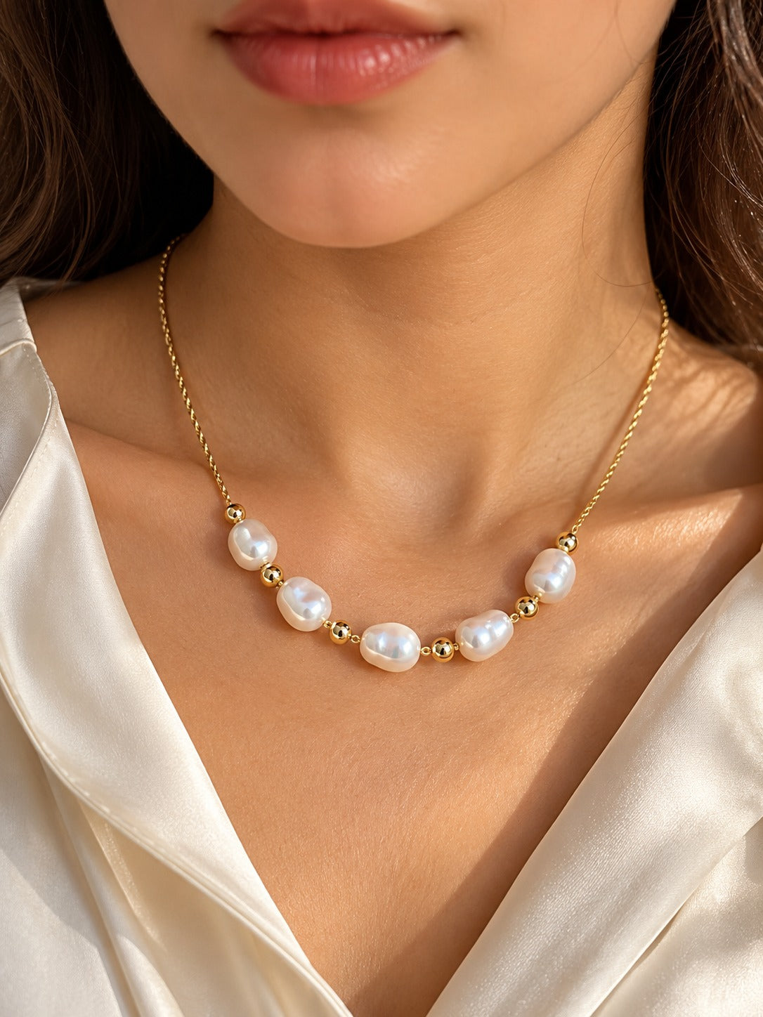 Baroque Pearl-Look Station Necklace