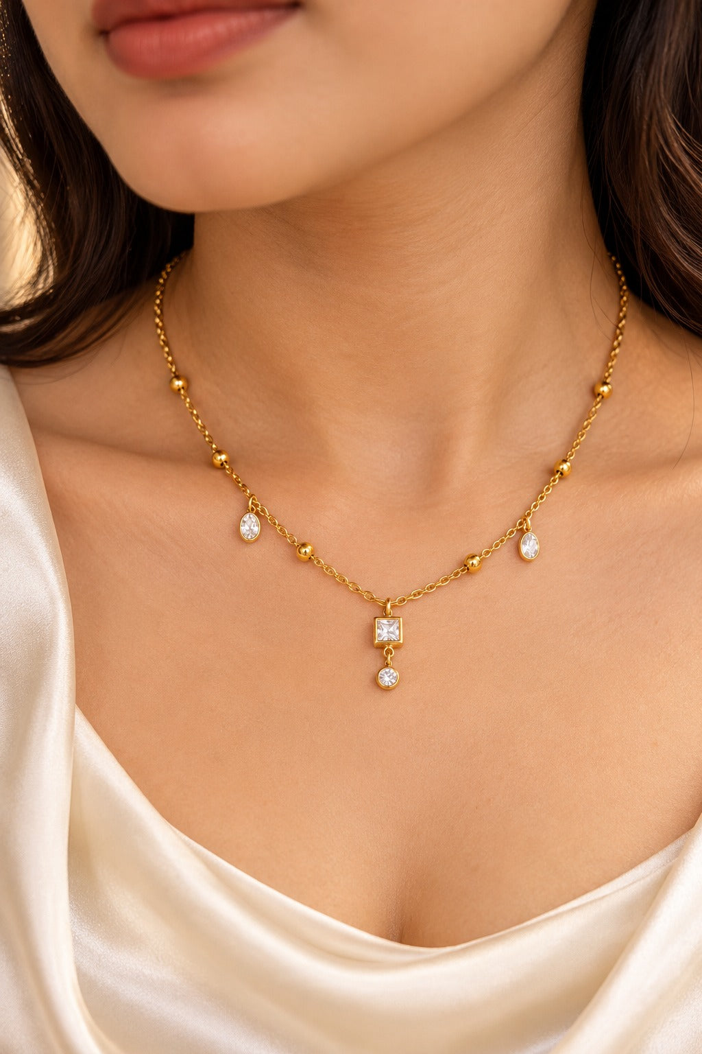 Crystal Drop Station Necklace