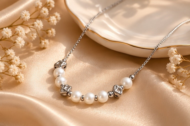 Pearl-Look and Silver Bead Necklace