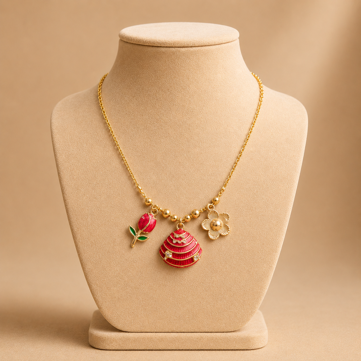 Floral Charm Gold-Tone Pendant Necklace