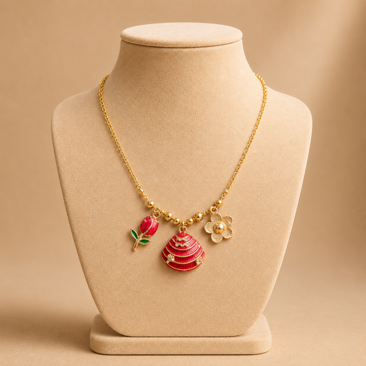 Floral Charm Gold-Tone Pendant Necklace