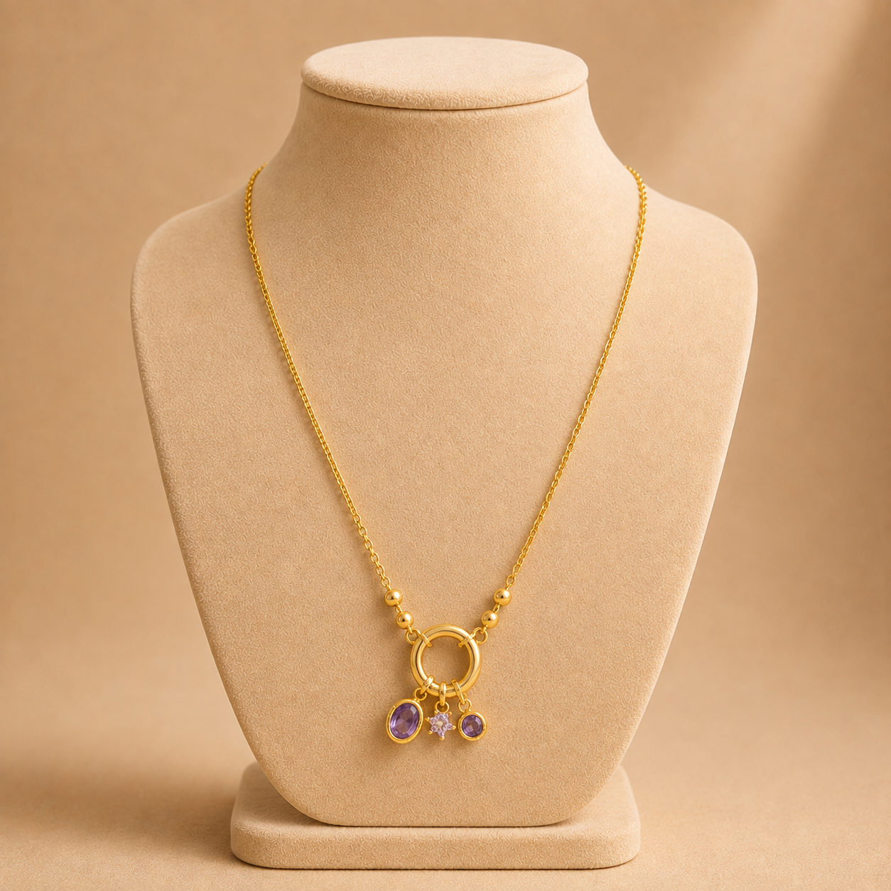 Elegant Purple Crystal Charm Pendant Necklace
