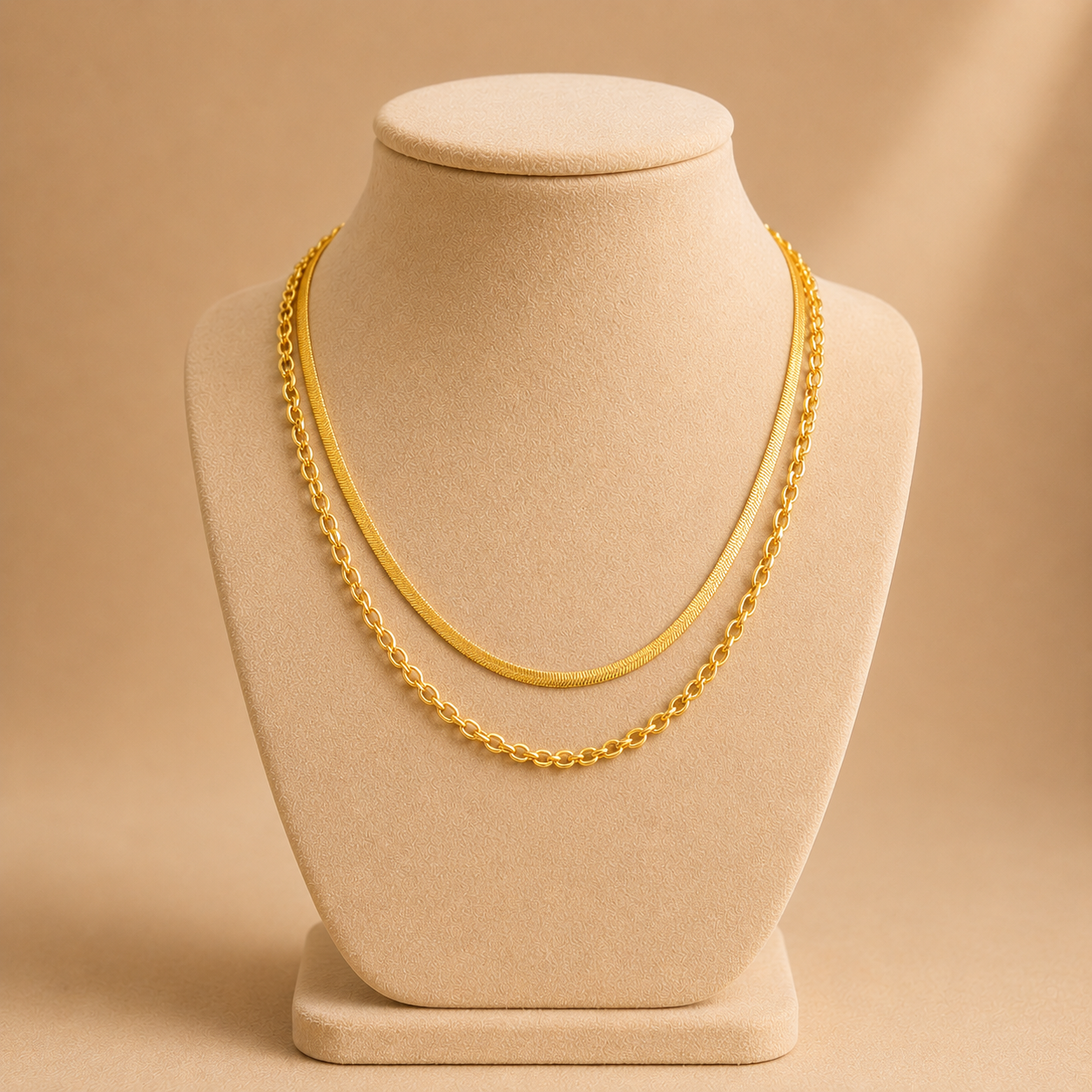 Layered Gold Herringbone Chain Necklace