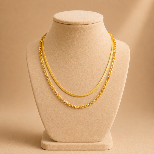 Layered Gold Herringbone Chain Necklace