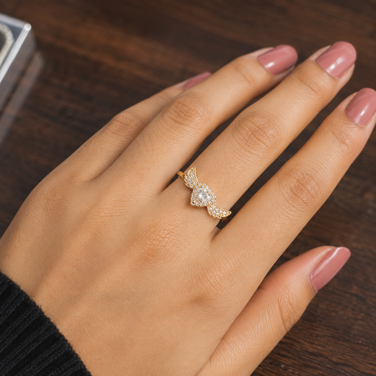 Angel Heart Crystal Gold Ring