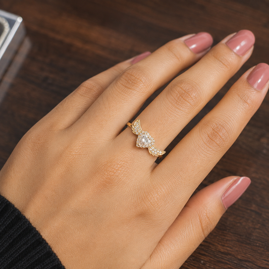 Angel Heart Crystal Gold Ring