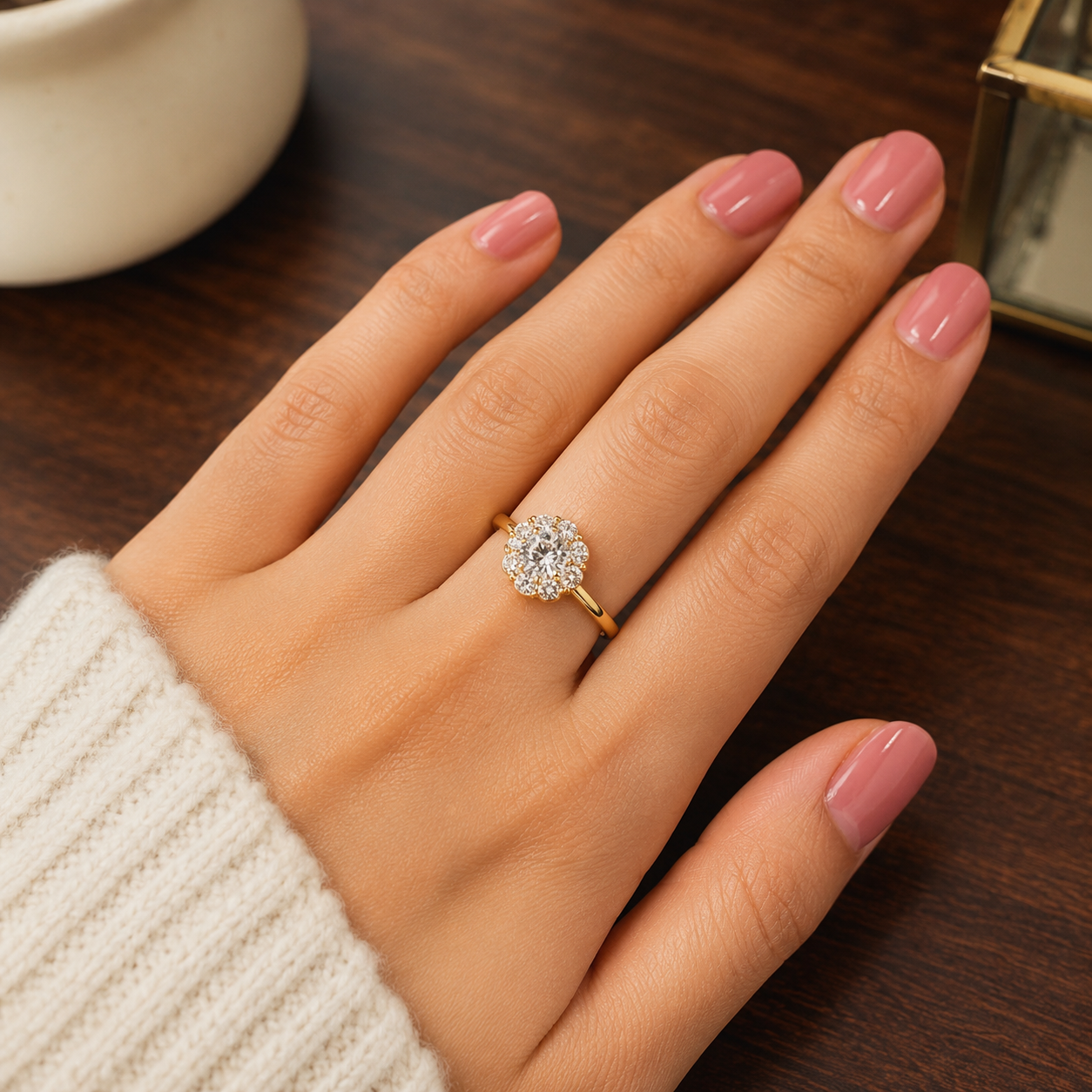 Elegant Floral Halo Diamond Ring
