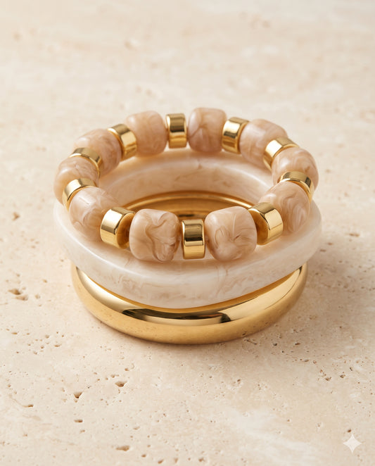 Beige Marble Bead Bangle Set