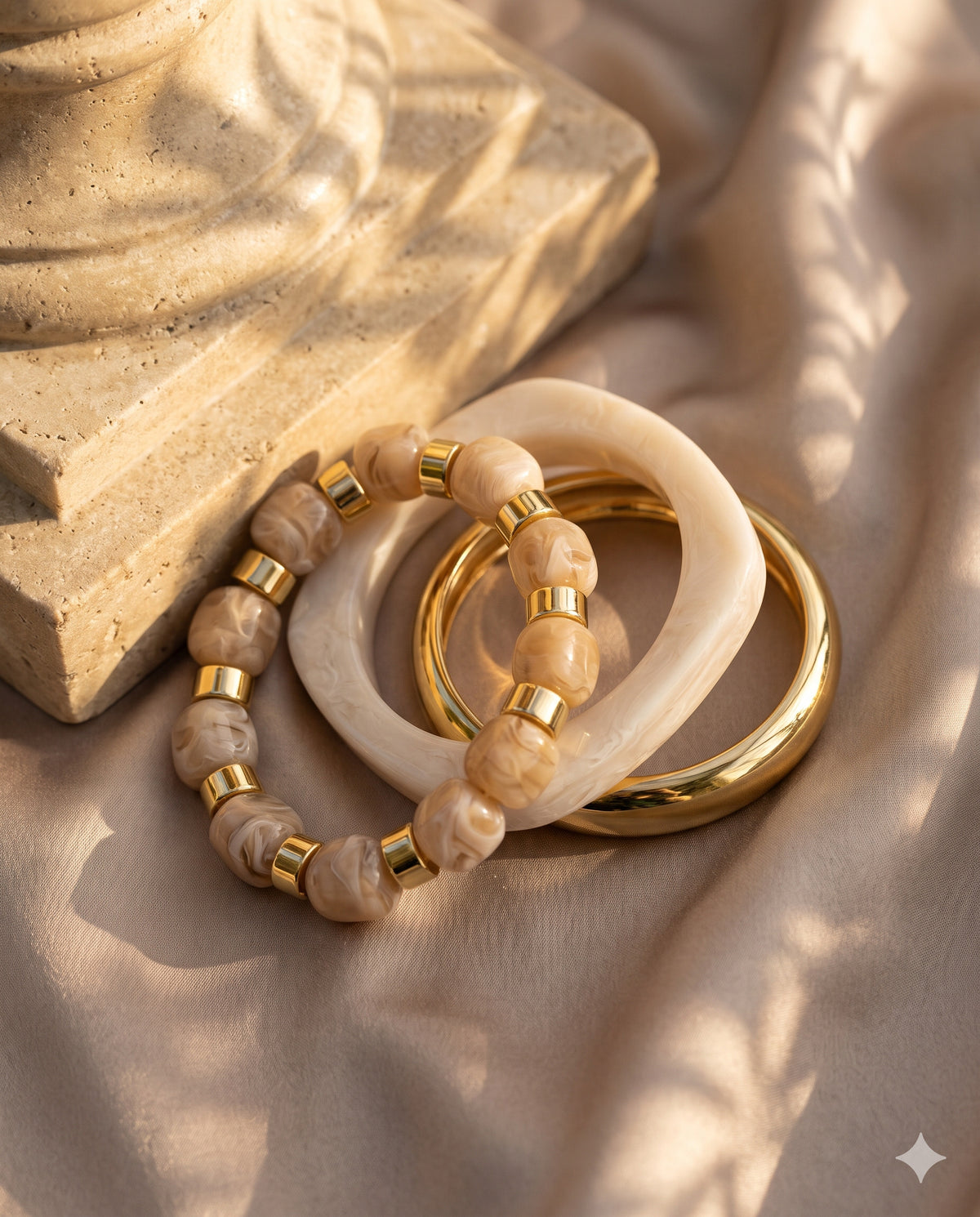 Beige Marble Bead Bangle Set