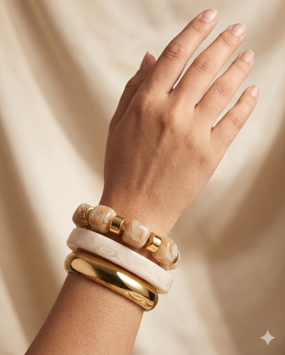Beige Marble Bead Bangle Set