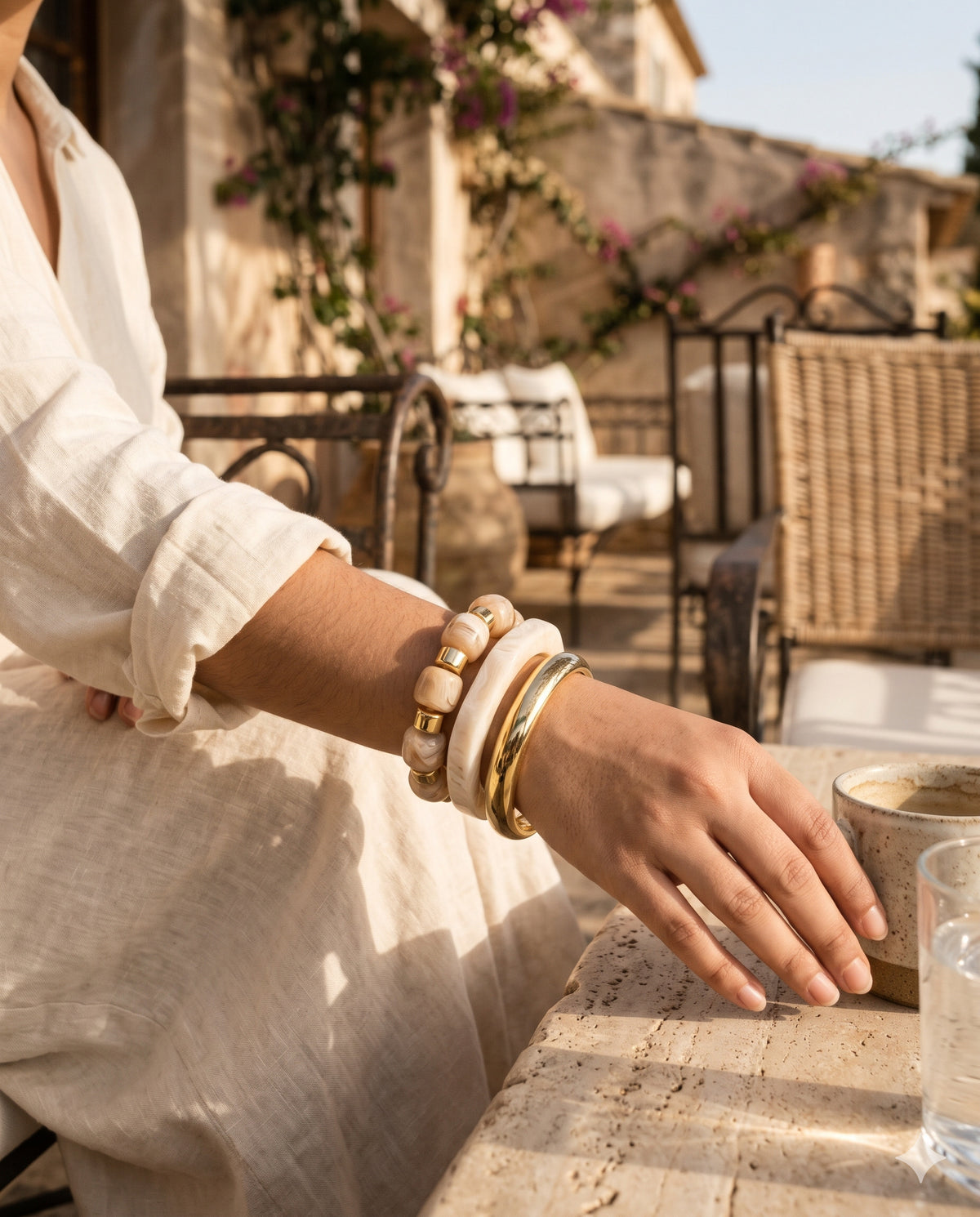 Beige Marble Bead Bangle Set