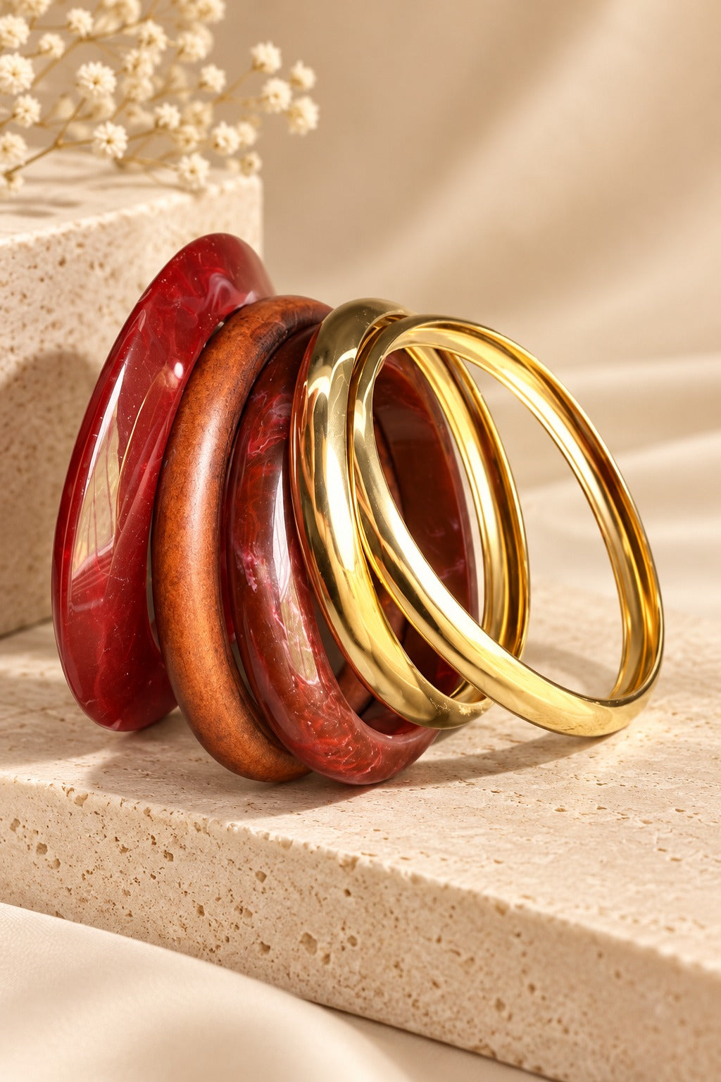 Red Marble Bangle Set