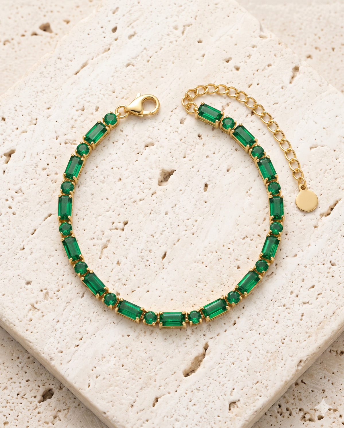 Green Stone Baguette and Round Tennis Bracelet