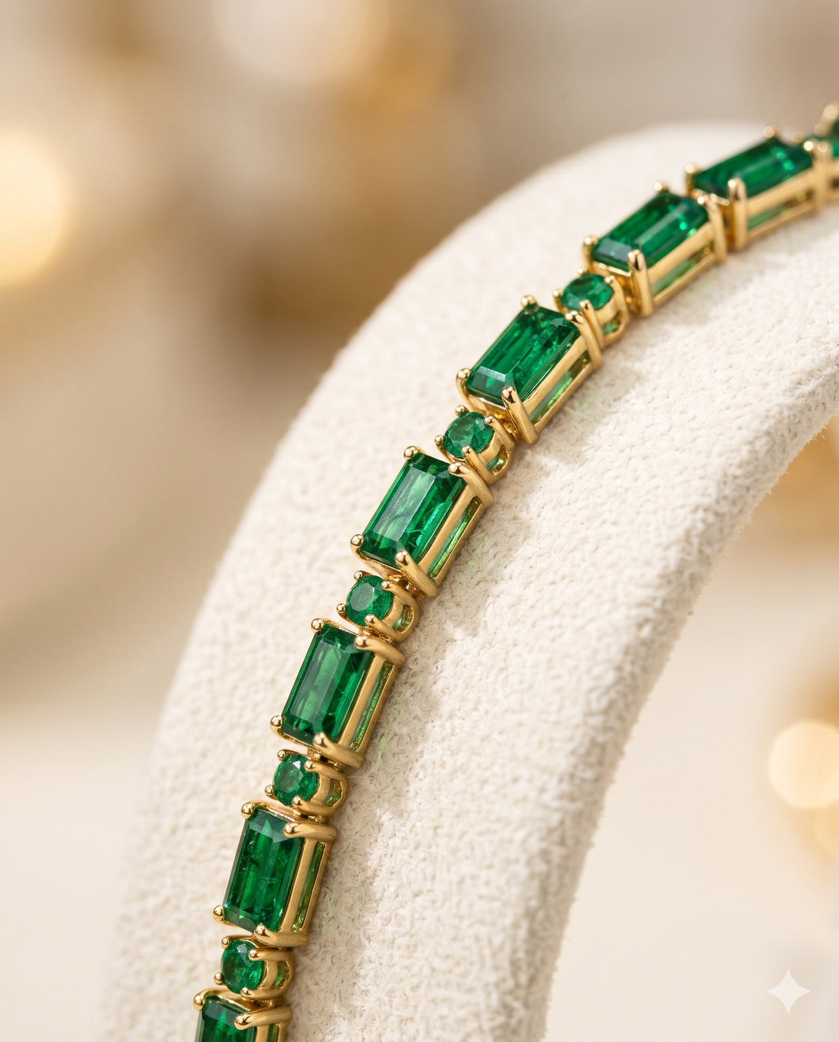 Green Stone Baguette and Round Tennis Bracelet
