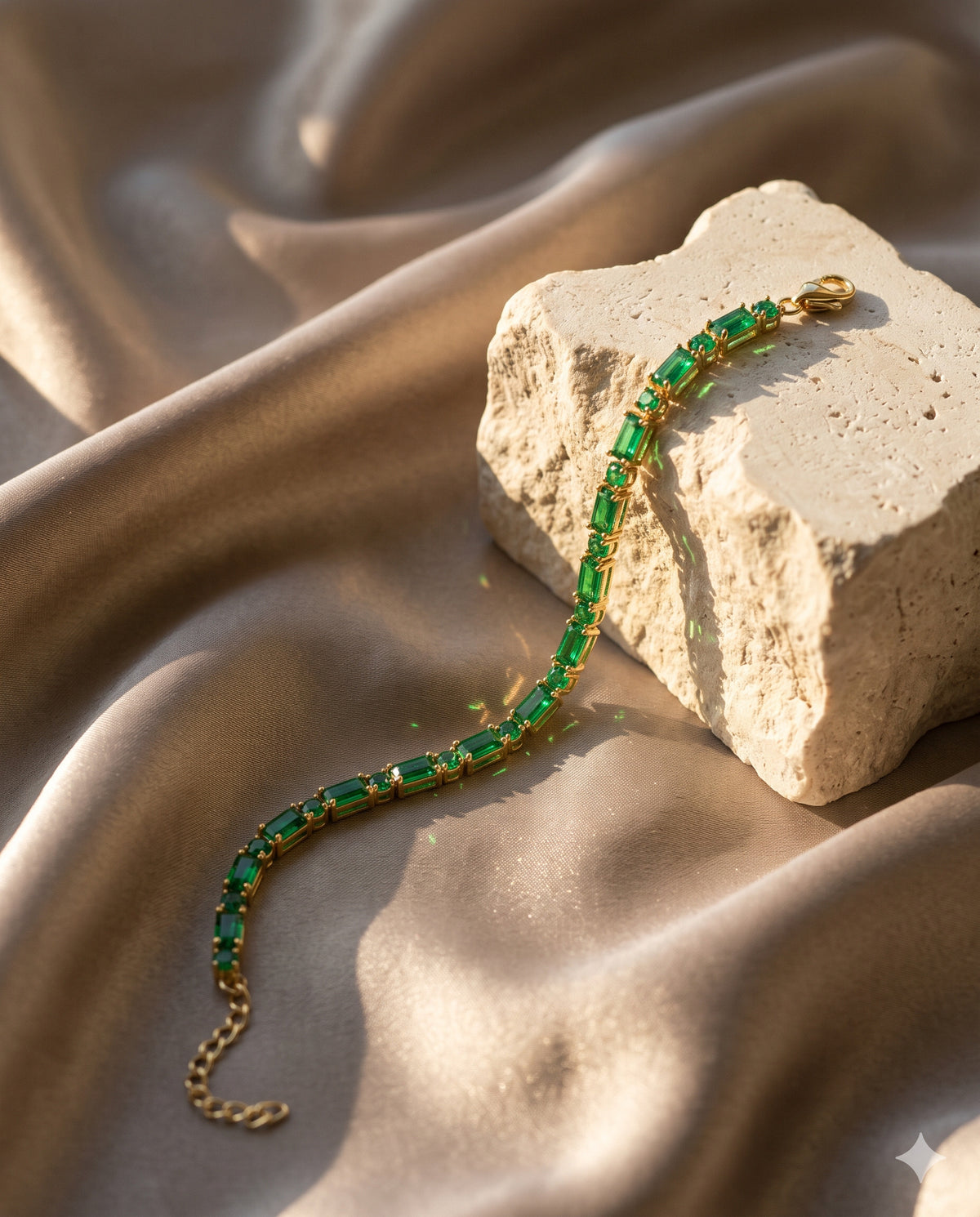 Green Stone Baguette and Round Tennis Bracelet