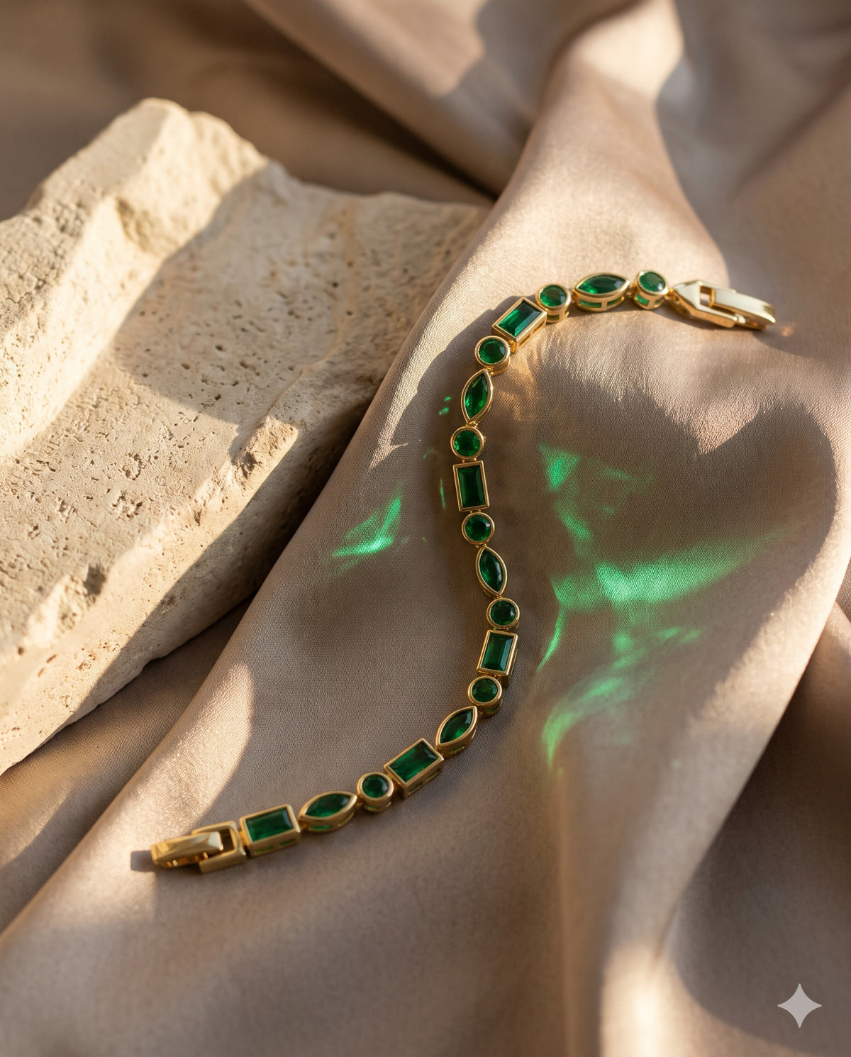 Green Stone Mixed-Cut Bracelet