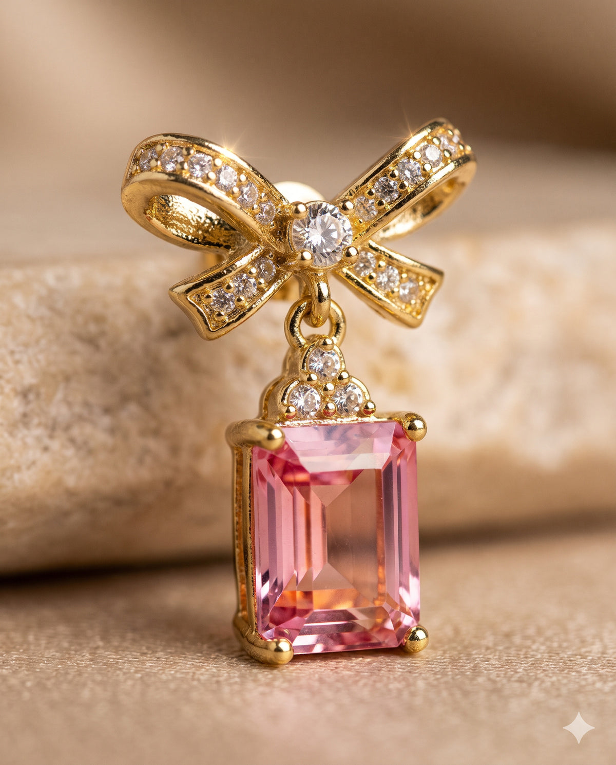 Pink Bow Emerald-Cut Drop Earrings