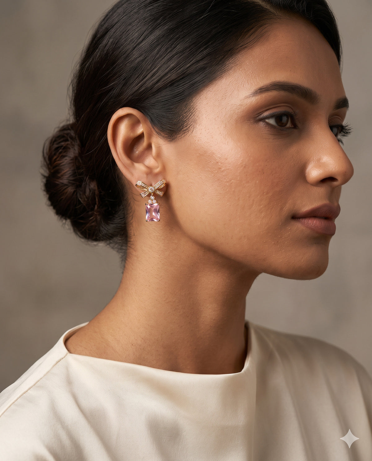 Pink Bow Emerald-Cut Drop Earrings