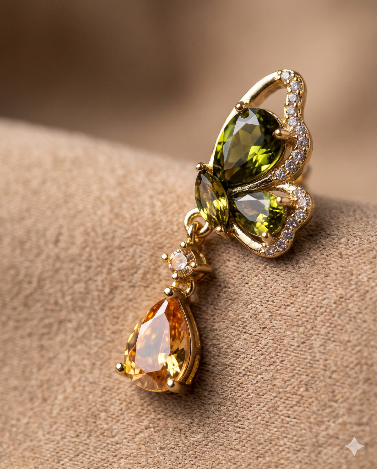 Olive Butterfly Champagne Drop Earrings