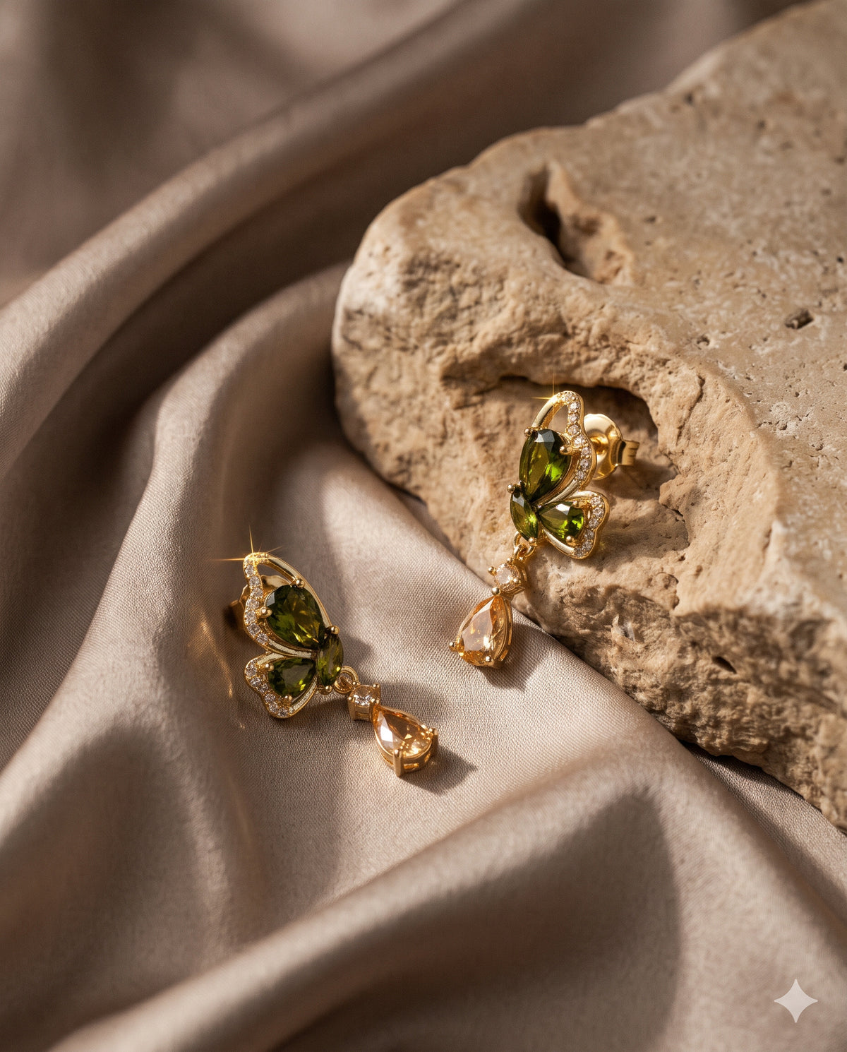Olive Butterfly Champagne Drop Earrings