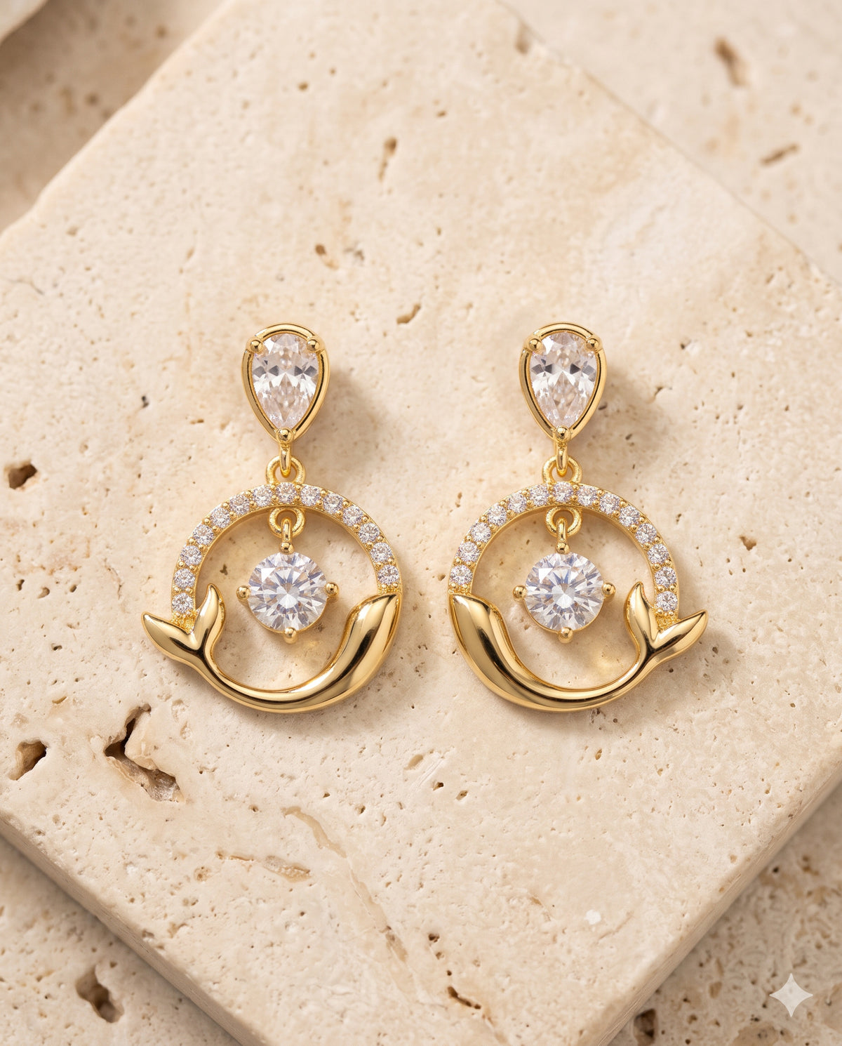 Crescent Halo Drop Earrings