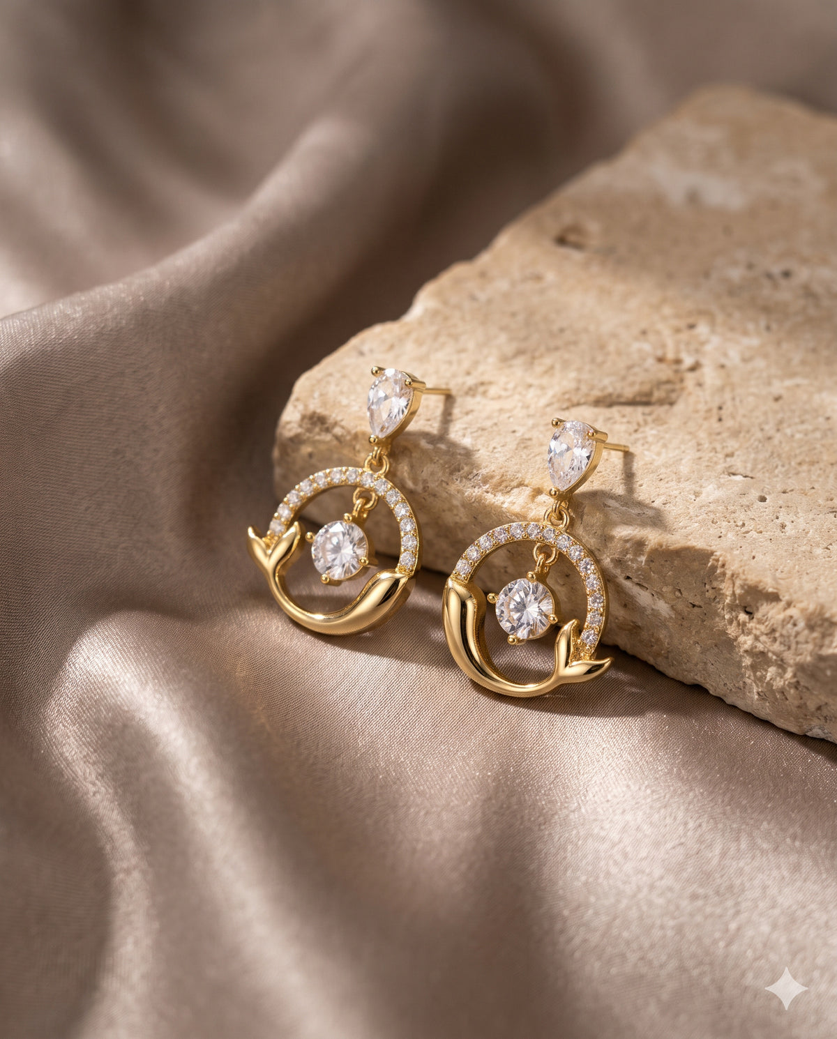 Crescent Halo Drop Earrings