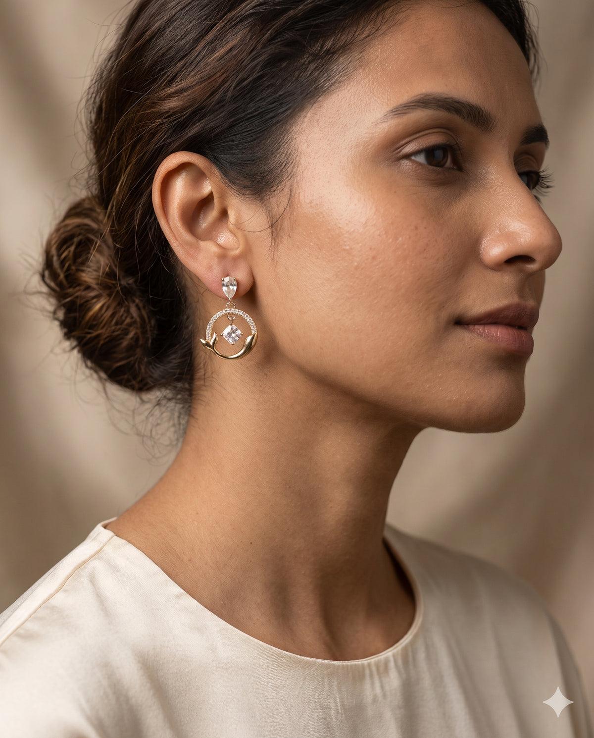Crescent Halo Drop Earrings