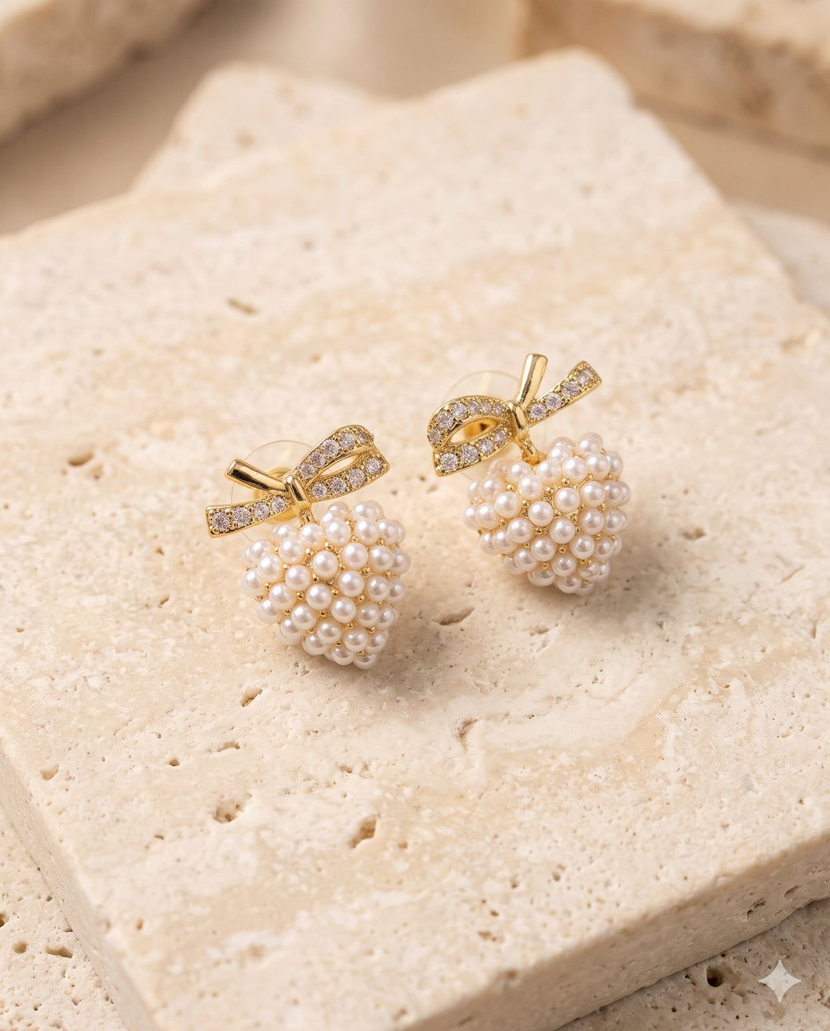 Pearl-Look Berry Bow Stud Earrings