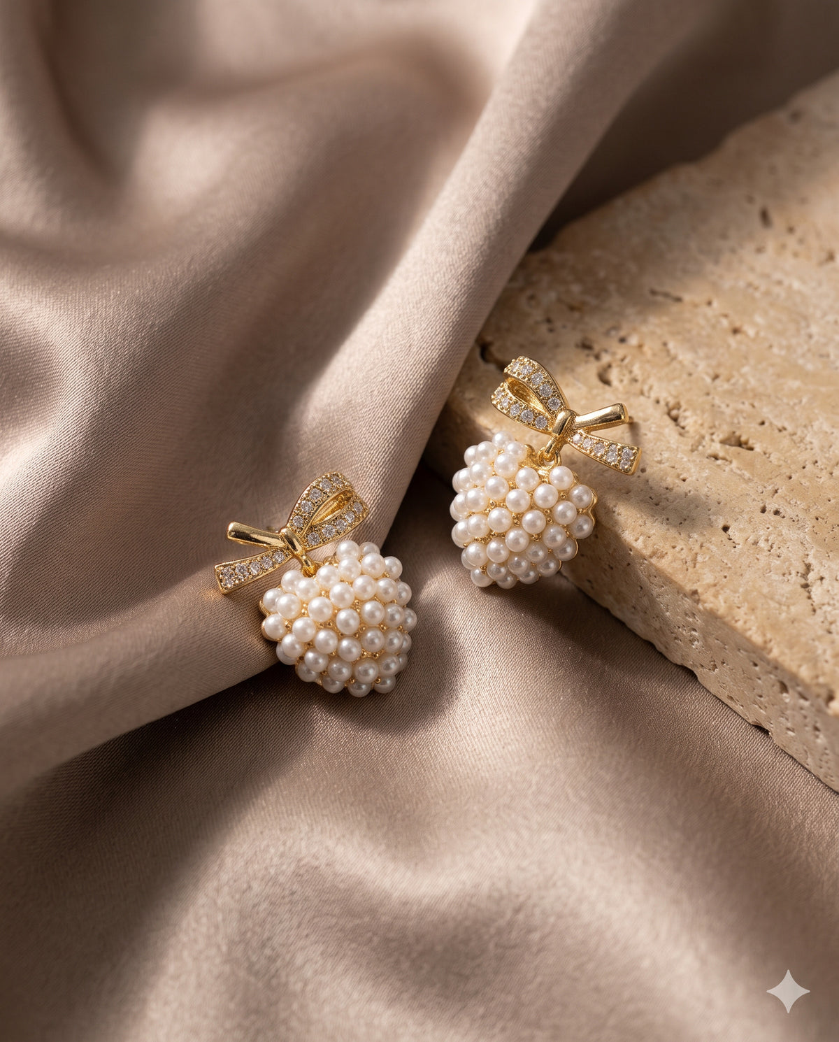 Pearl-Look Berry Bow Stud Earrings