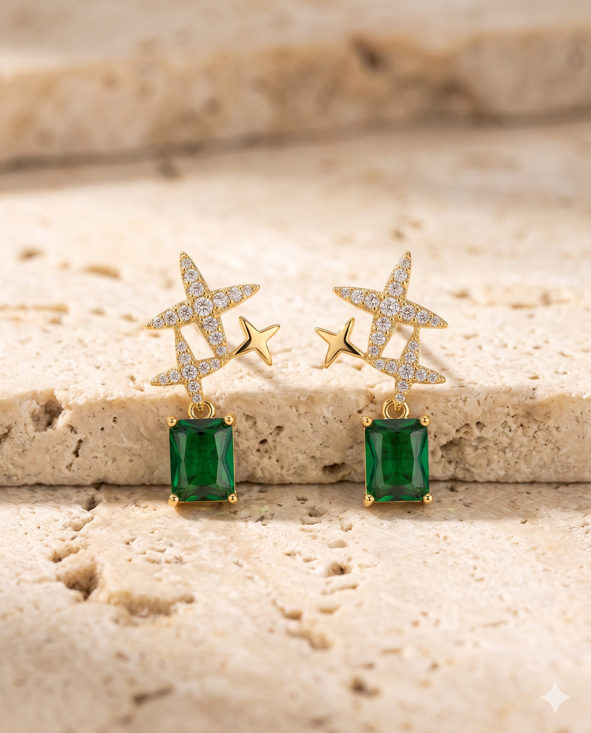 Starburst Green Stone Drop Earrings