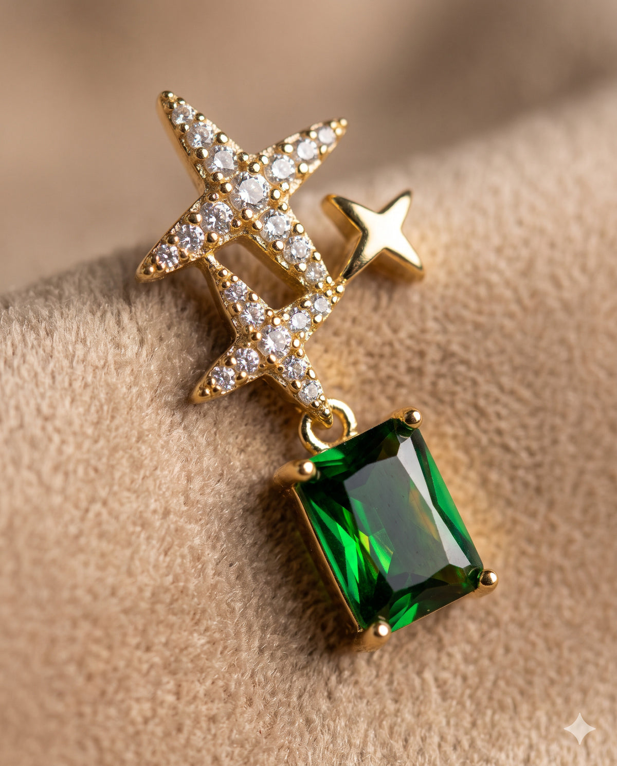 Starburst Green Stone Drop Earrings