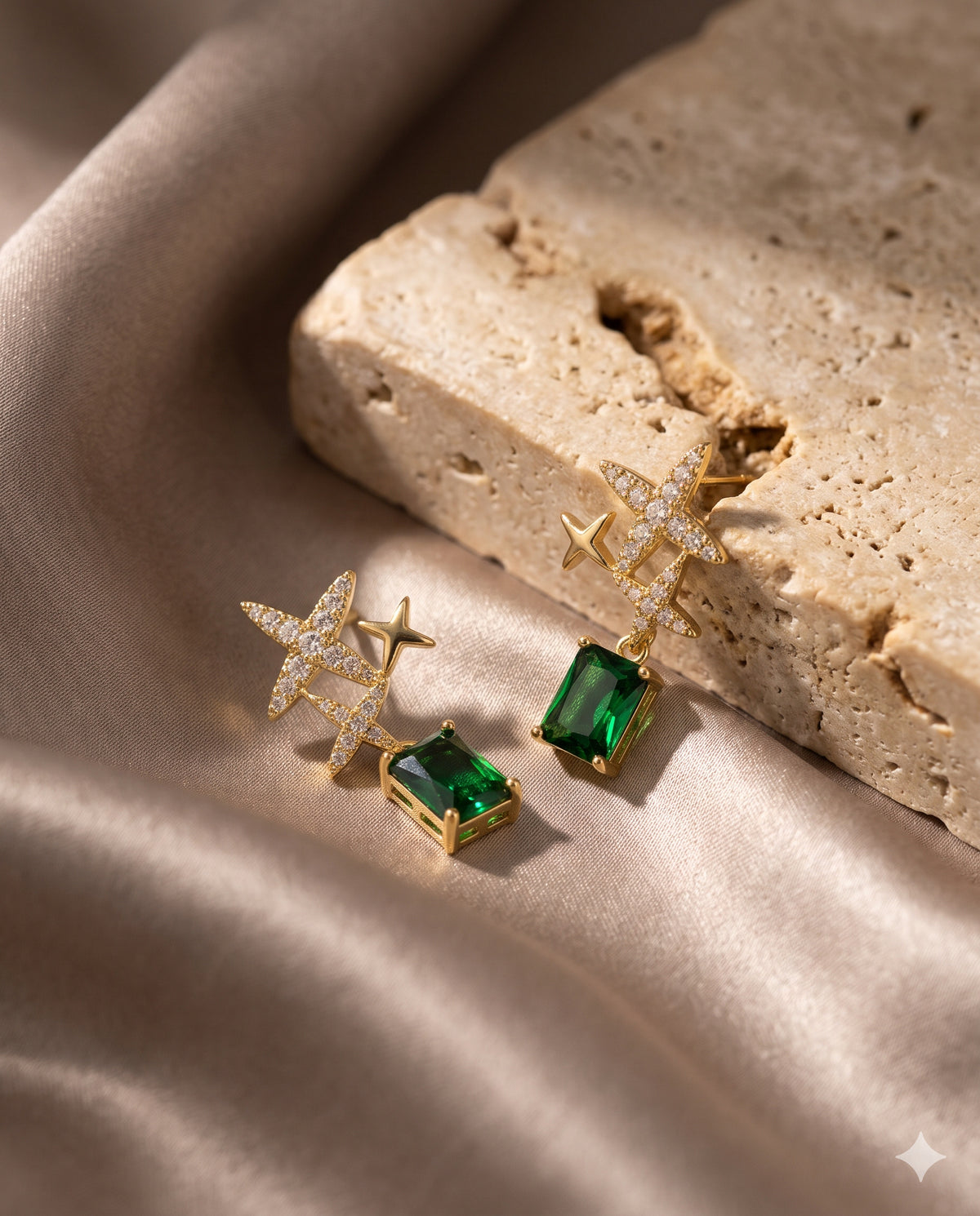 Starburst Green Stone Drop Earrings