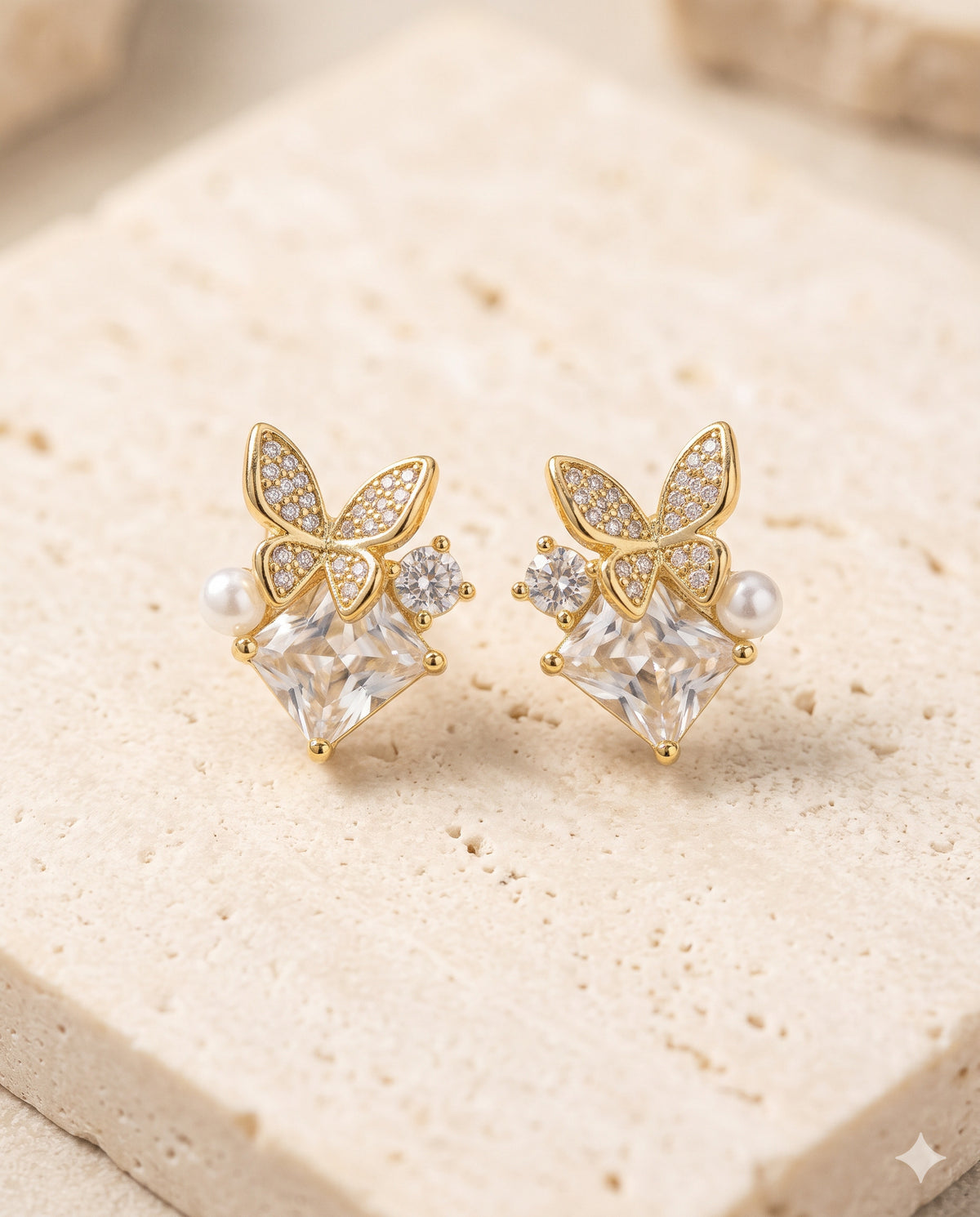 Butterfly Pearl-Look Stud Earrings