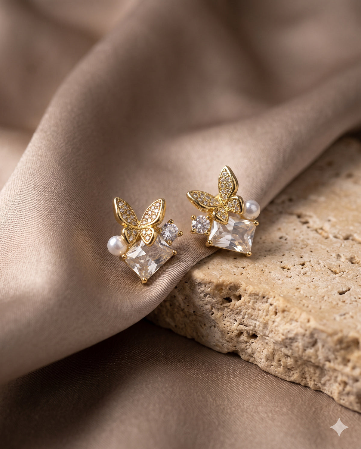 Butterfly Pearl-Look Stud Earrings