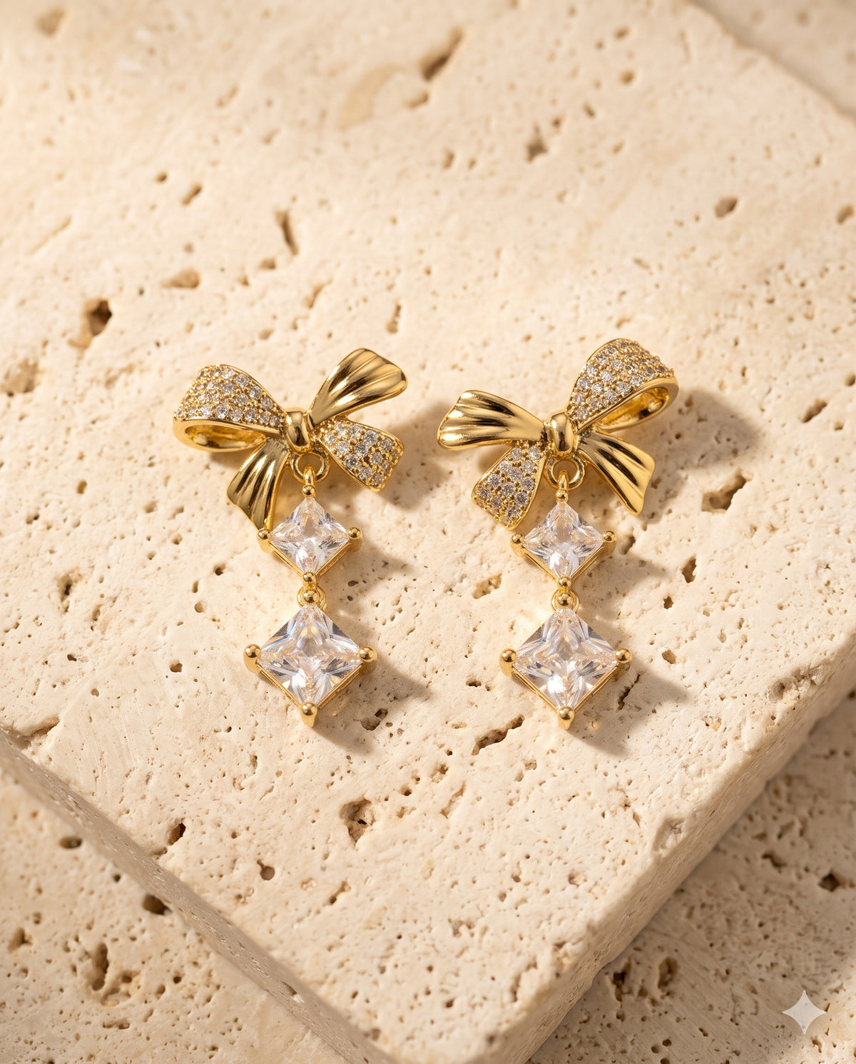 Bow and Double Square Drop Earrings