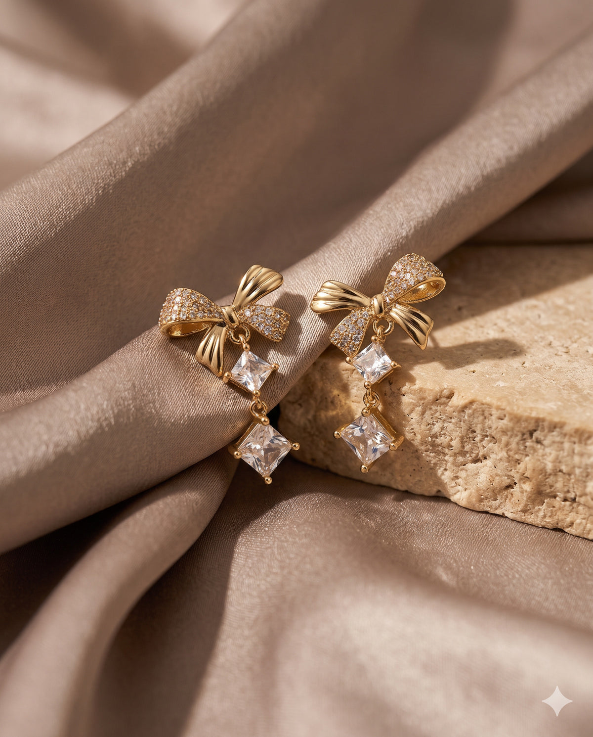 Bow and Double Square Drop Earrings