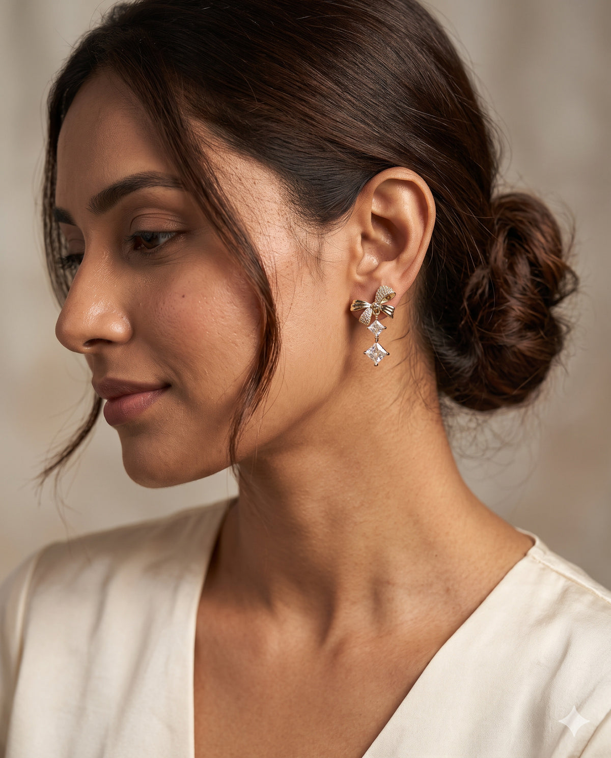 Bow and Double Square Drop Earrings