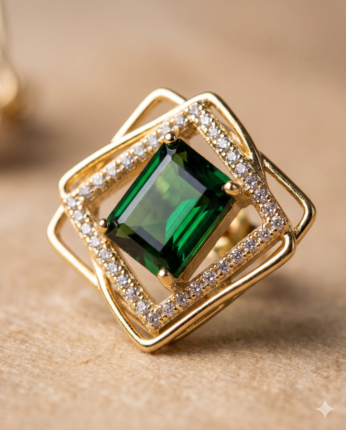 Green Stone Geometric Frame Stud Earrings