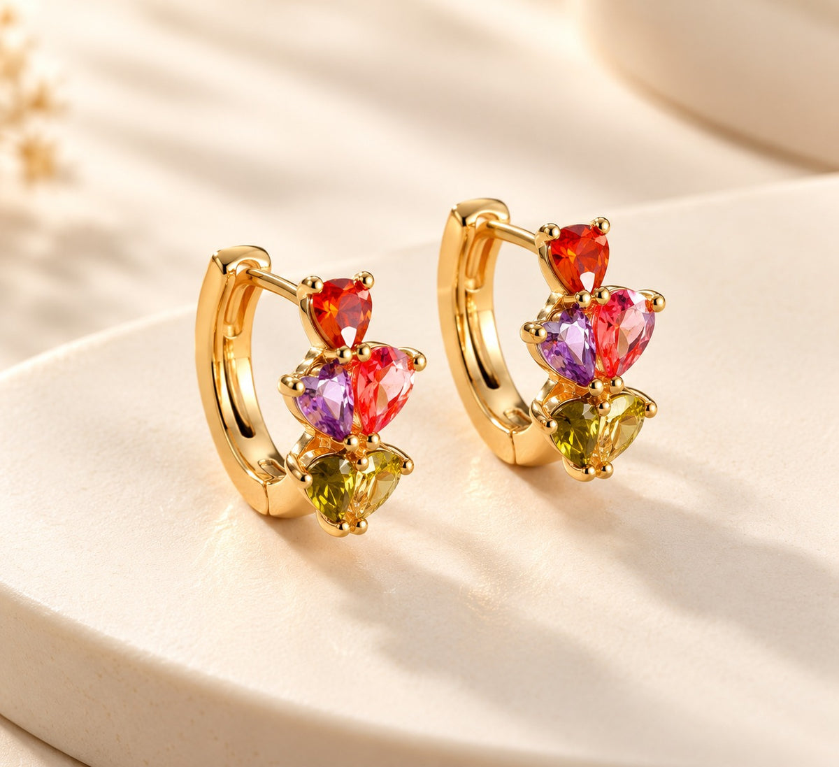 Multicolour Pear Cluster Huggie Earrings